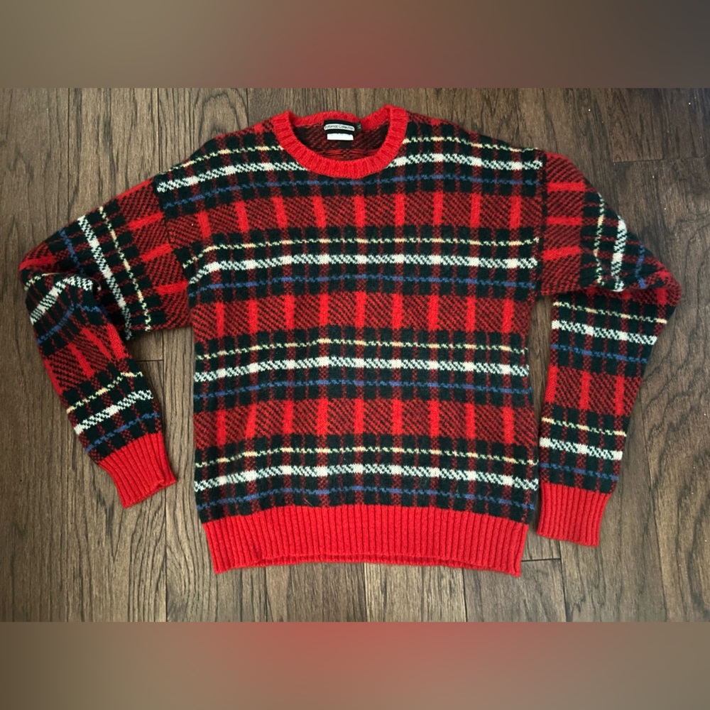 Vintage Potomac Collection 100% Wool Red Plaid Sweater